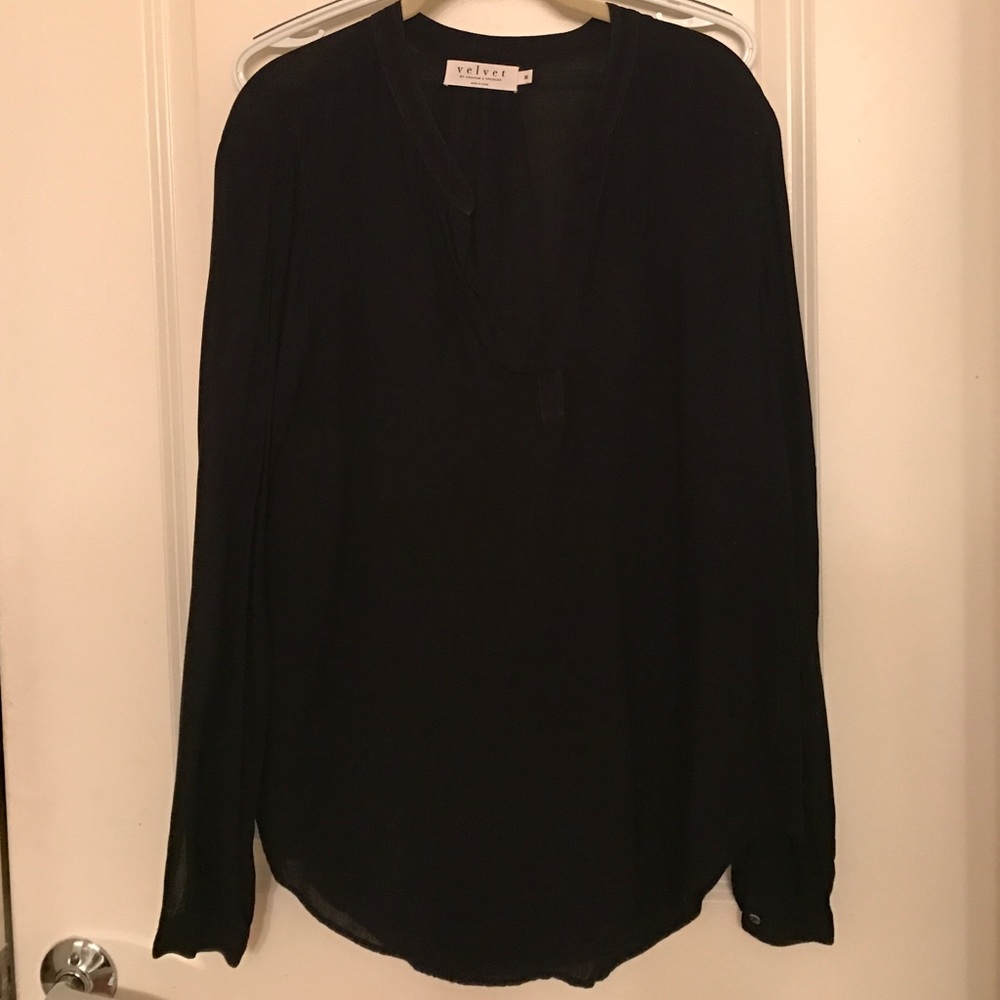 Black Long Sleeve Top with Front Opening