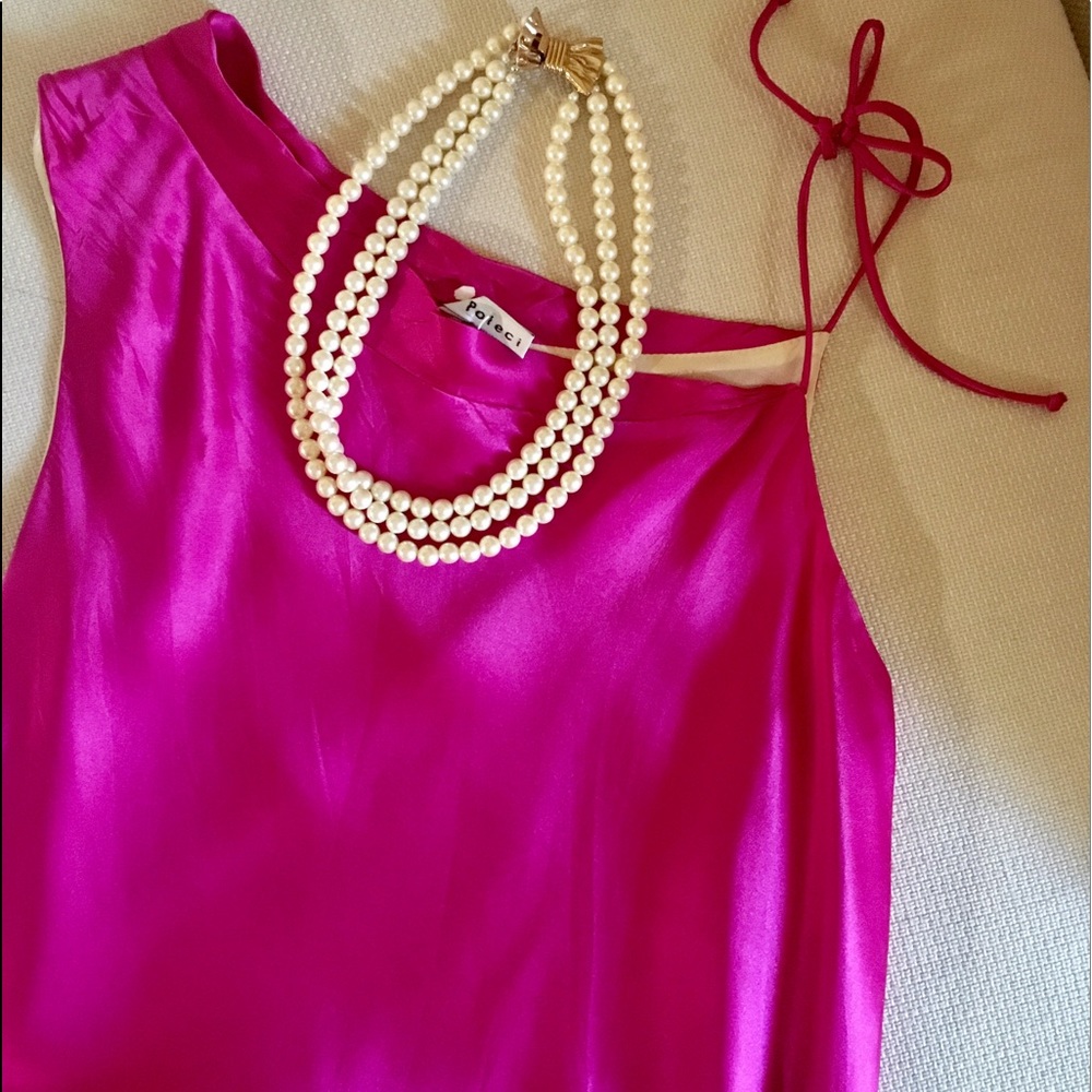 Silk off shoulder blouse with shoulder tie, LINED