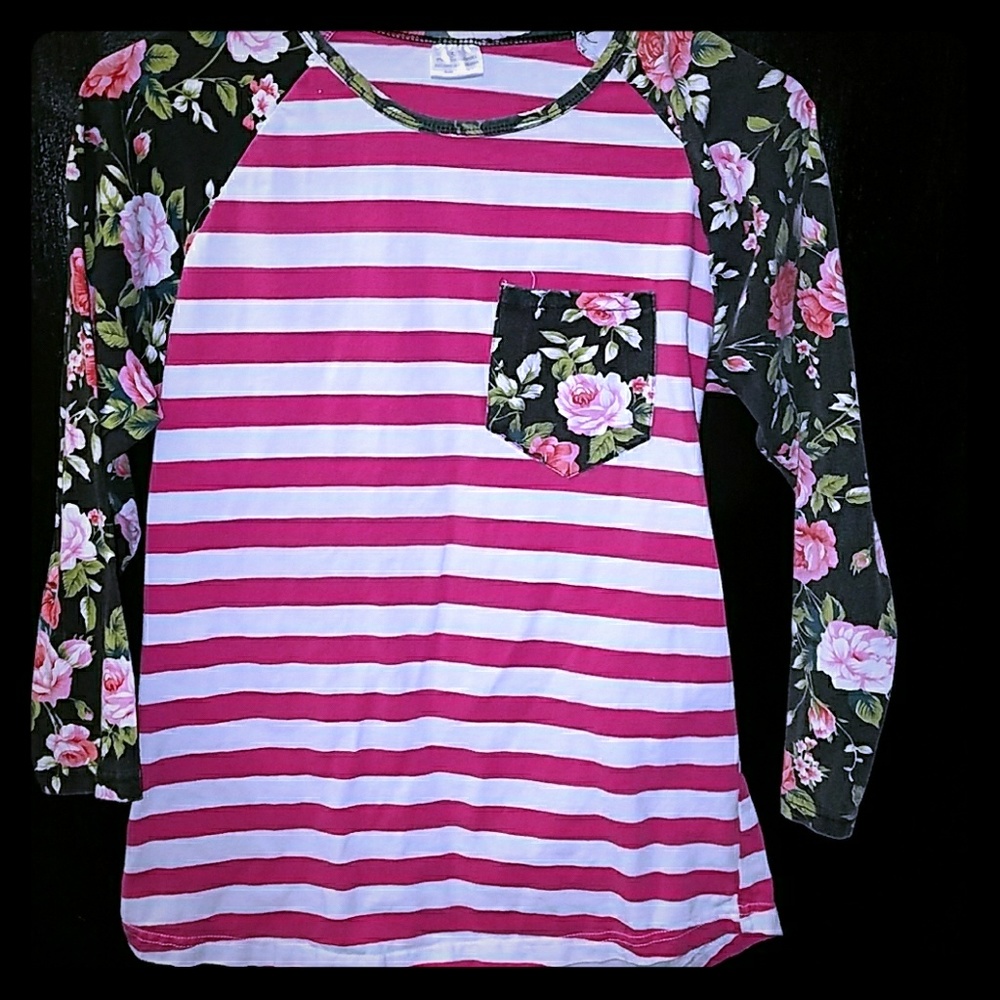 Womens Long Sleeve Floral Striped Shirt