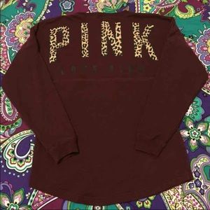 VS PINK LEOPARD VARSITY CREW