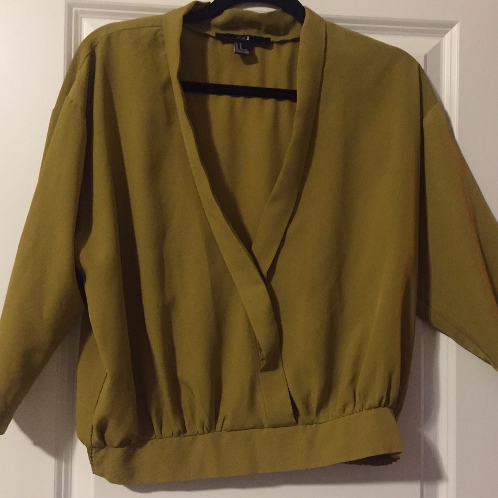 NWT Olive Green Deep V Blouse