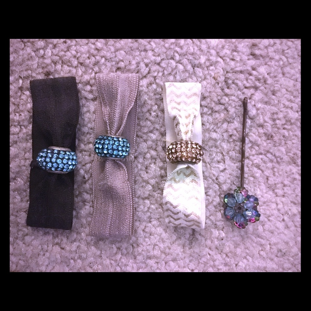 Diamond Beaded Hair Ties (3pack) w/flower bobbypin
