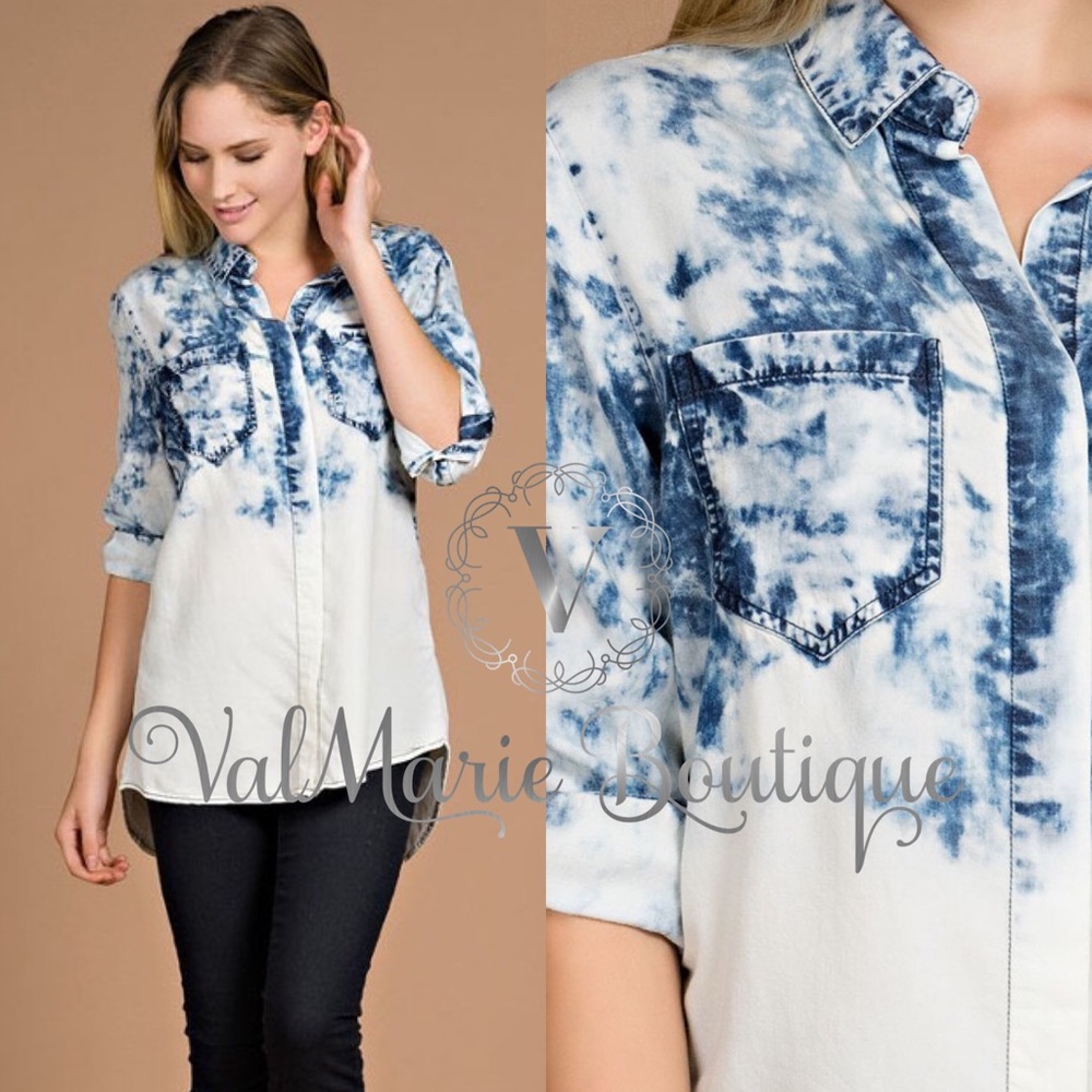 OMBRÉ DISTRESSED DENIM TOP - Picture 3 of 4