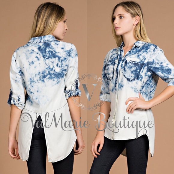 OMBRÉ DISTRESSED DENIM TOP - Picture 4 of 4