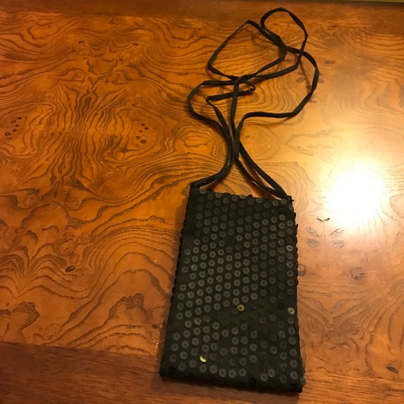 Black fabric sequined evening pouch - Picture 2 of 2