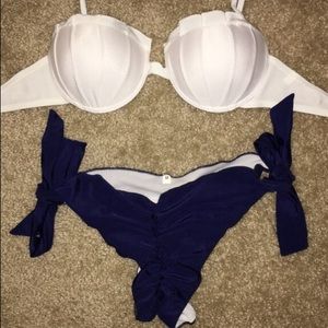 Navy and white scrunch butt bikini