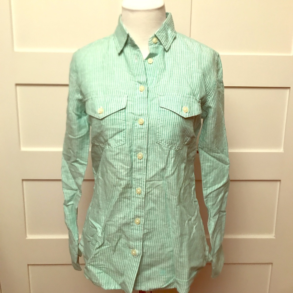 Banana Republic Linen Striped Button Down Shirt