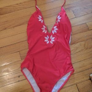 Embroidered One-Piece Halter/Cross-Back Swimsuit