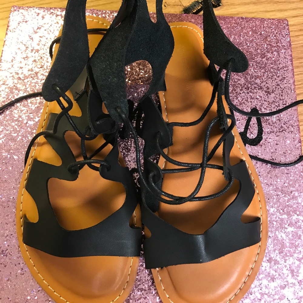 Black Lace Up Sandals