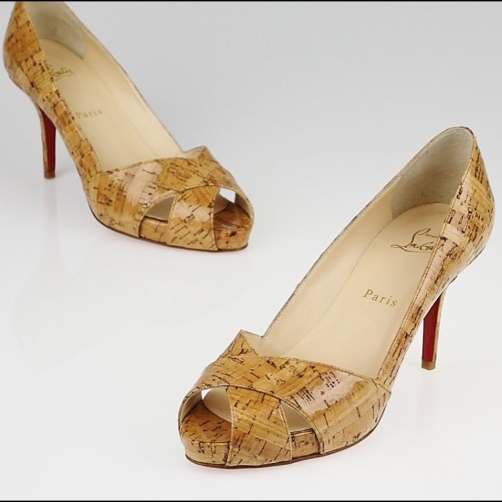 Very Rare Natural Cork Patent Shelley PeepToe Heel
