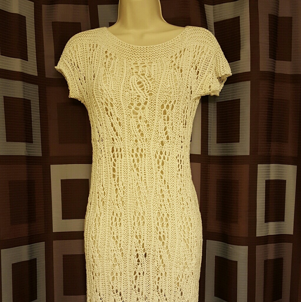 Off white crochet beach cover up dress