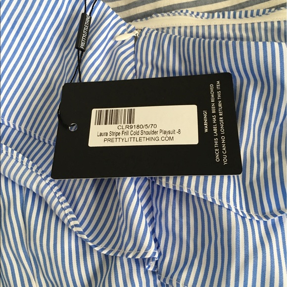 Pretty Little Thing Laura Stripe Frill Playsuit - Picture 3 of 5