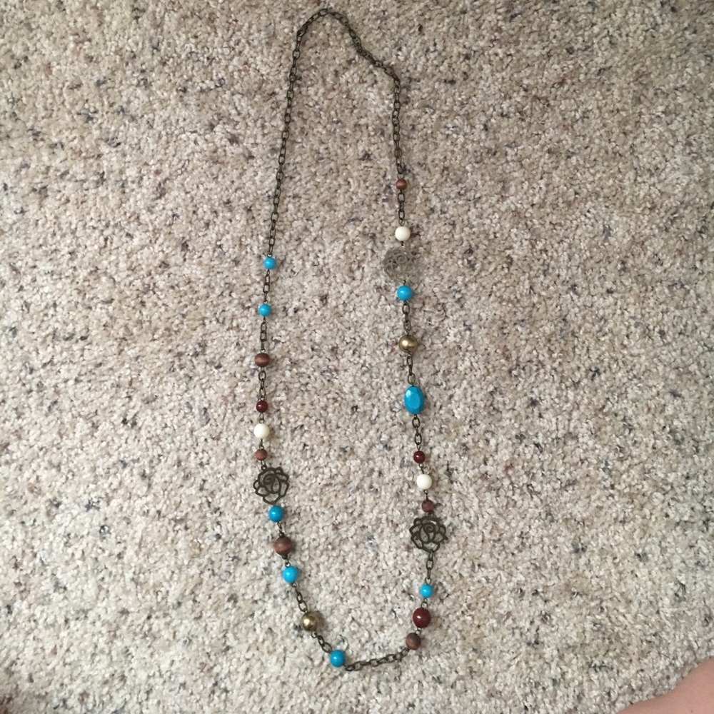 Blue and brown long necklace