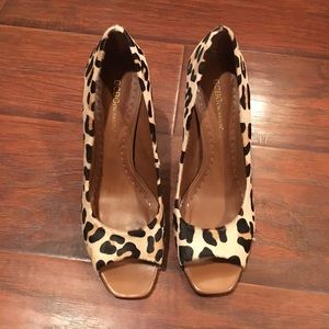BCBG Leopard Print Peep Toe Heels Size 8.5