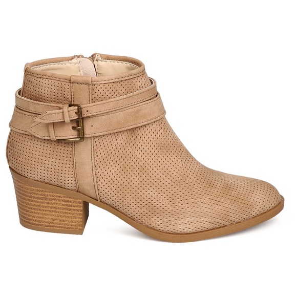 Tan Perforated Buckle Booties - Picture 2 of 4