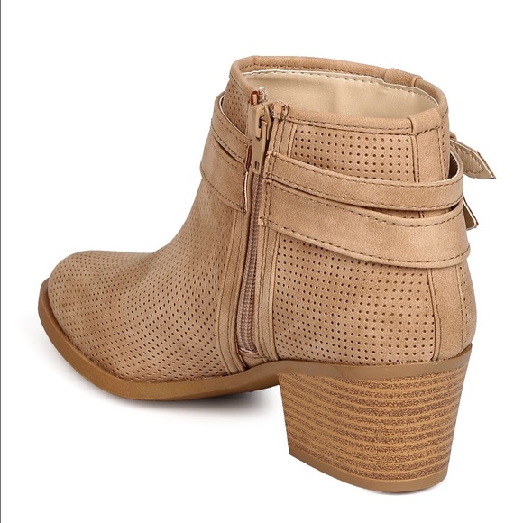 Tan Perforated Buckle Booties - Picture 4 of 4