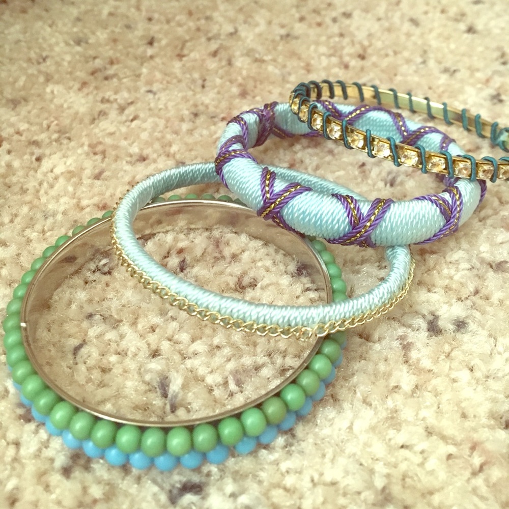 Bracelet set - blue, green and purple