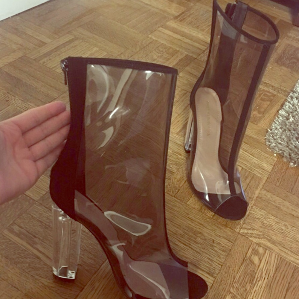 PVC Clear black booties with zipper open toe