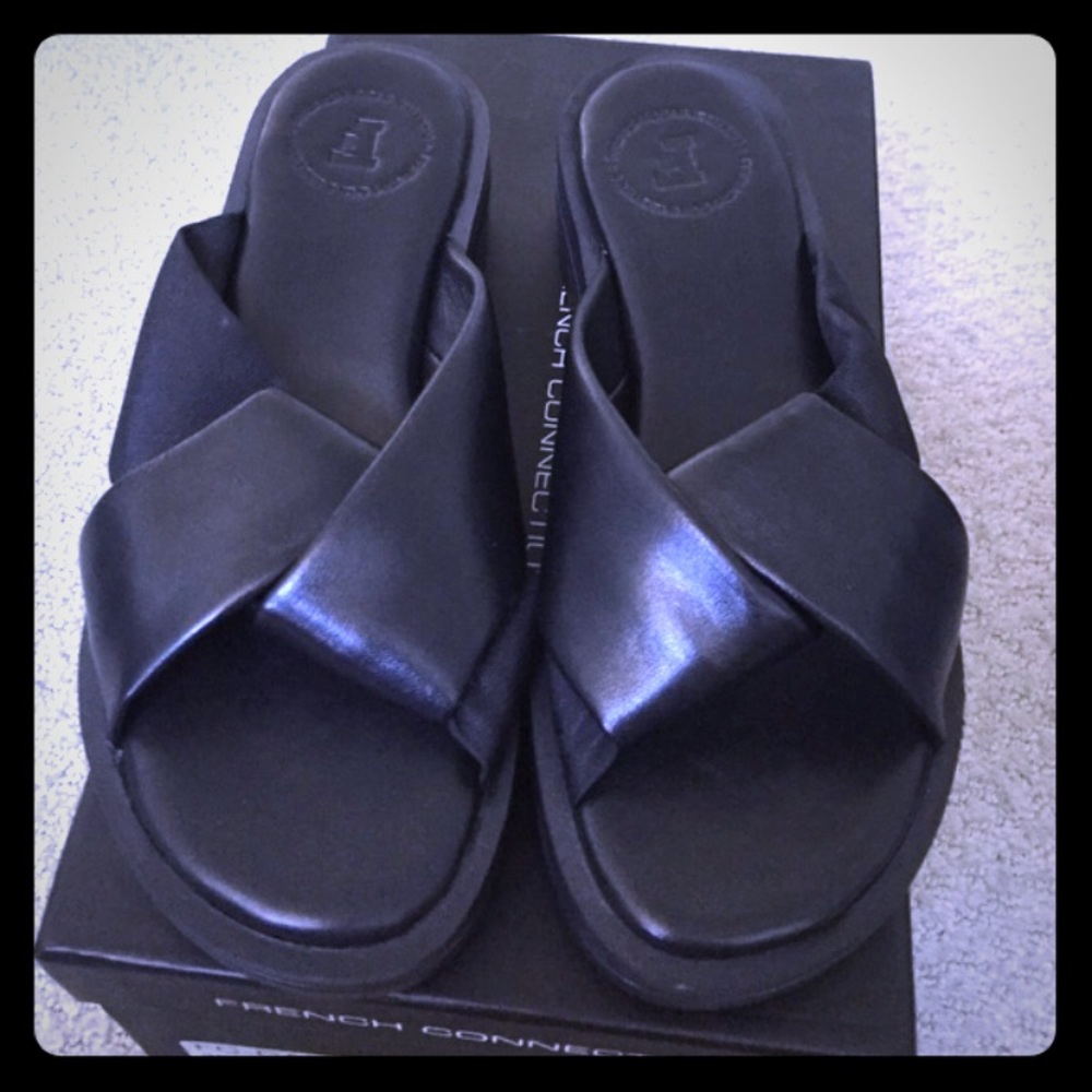 French Connection Leather Sandal Slides Size 6