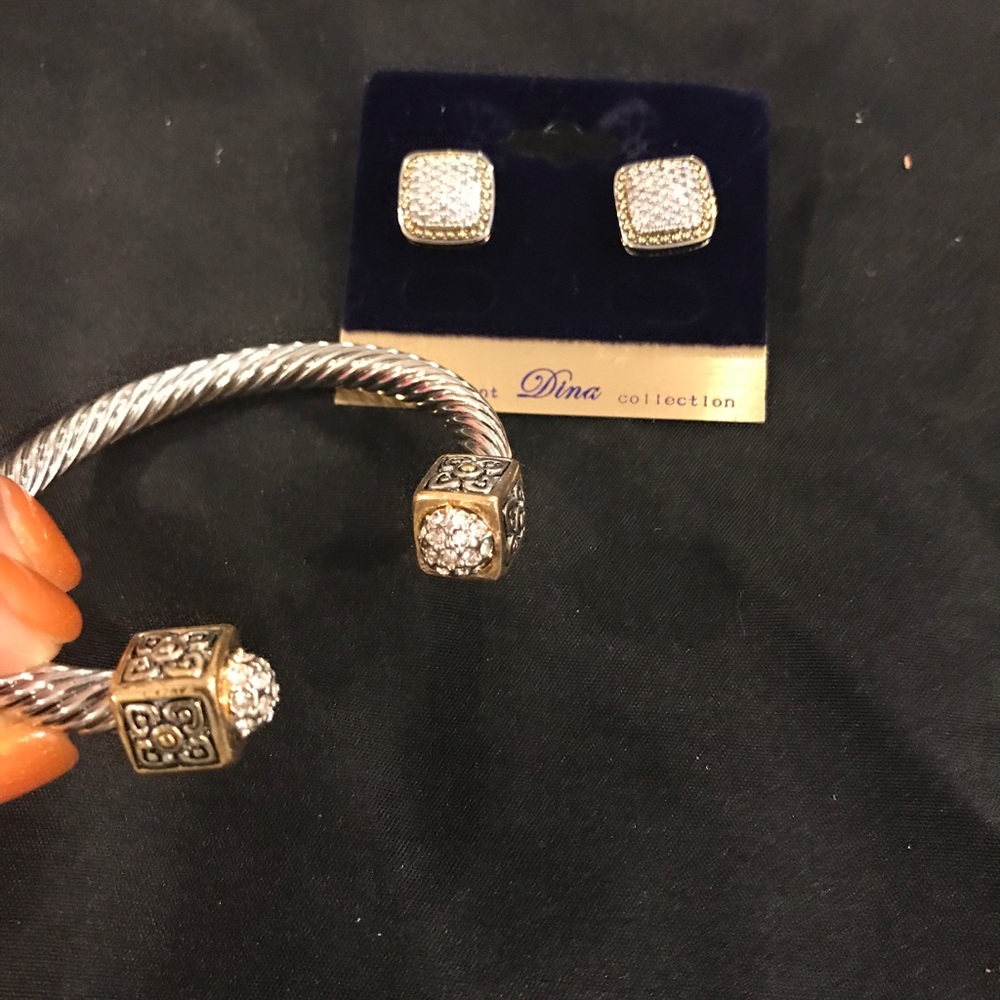 Silver and gold bracelet and earrings set