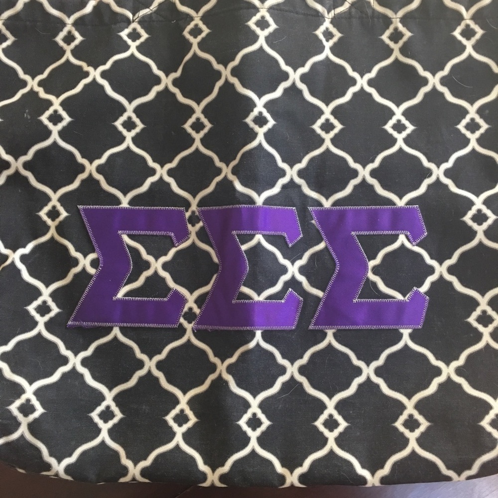 Tri Sigma Embroidered Letter Tote Bag.