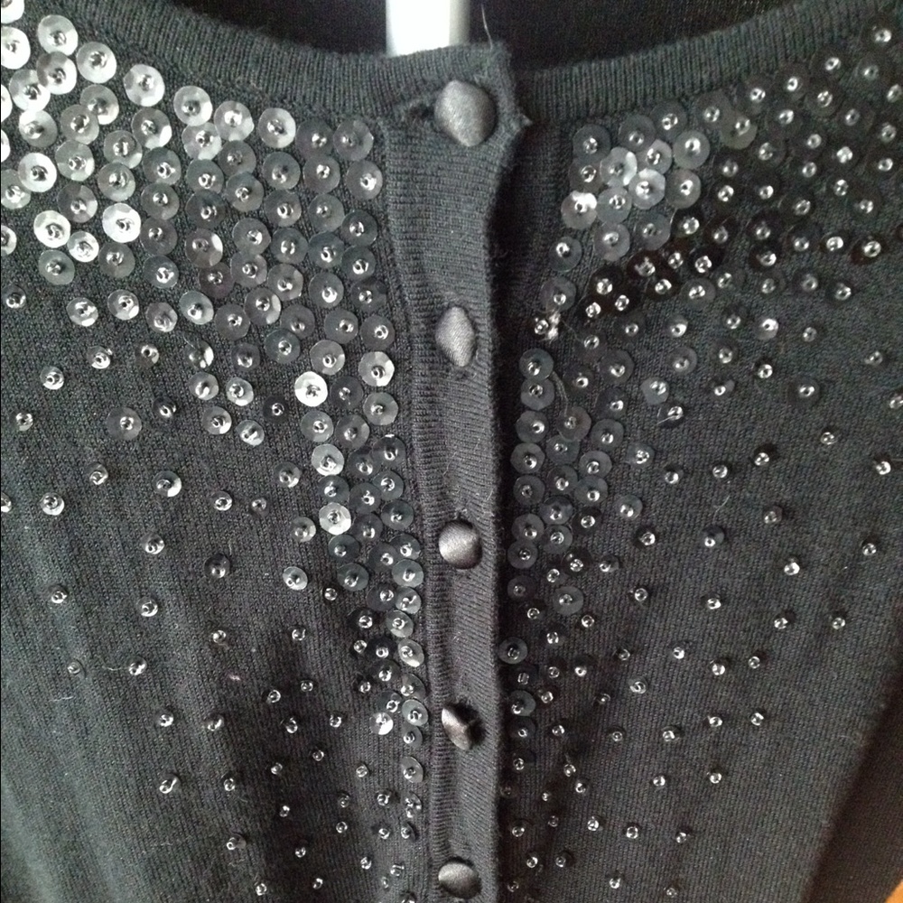 Nwot Black Sequence Button Down Sweater S - image 2