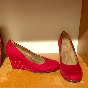 Red suede wedges