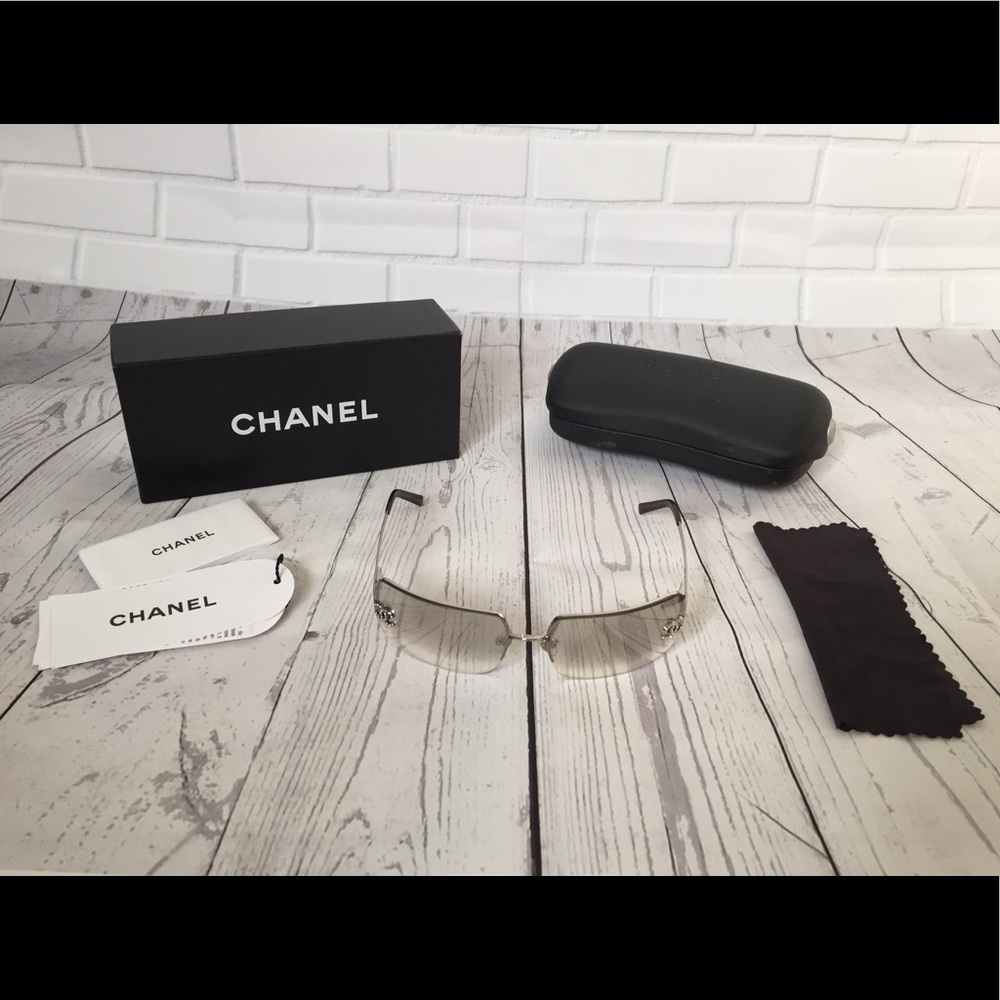 Chanel Rimless Sunglasses w/Crystal Logo 4092-B