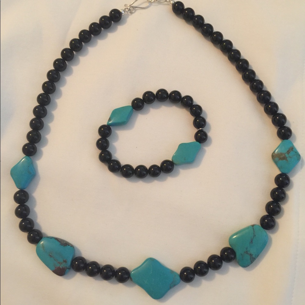 Black and Turquoise Beaded Set
