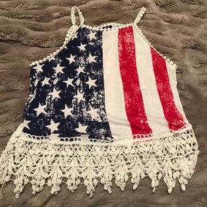 Lace fringe American flag shirt