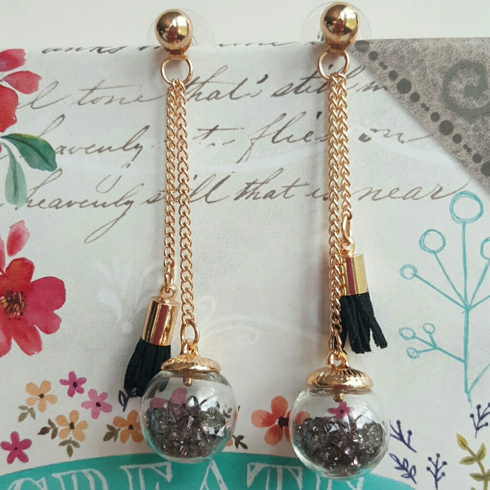 Dangle earrings with tassel & filled globes