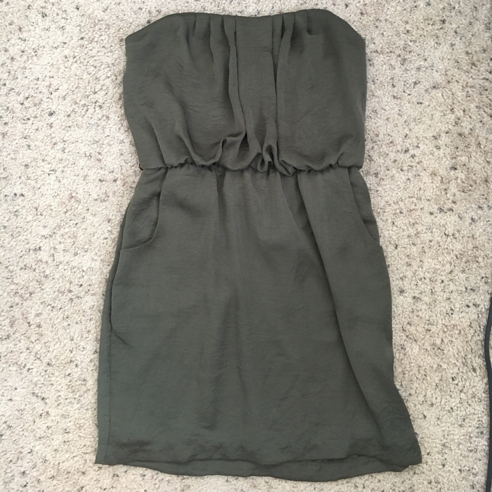 Olive green strapless dress