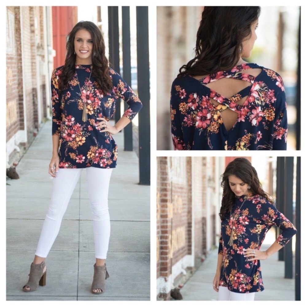 Navy floral cross back tunic