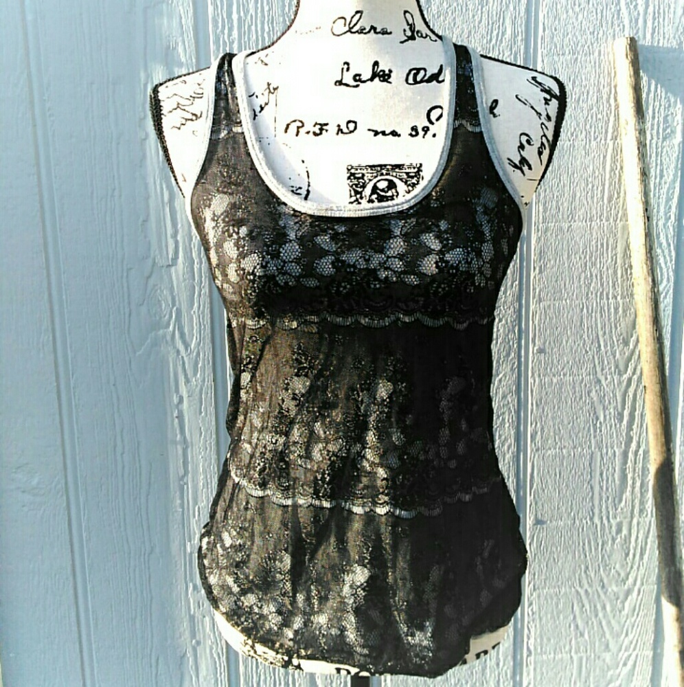 NWOT Black Lace & Gray Tank Top