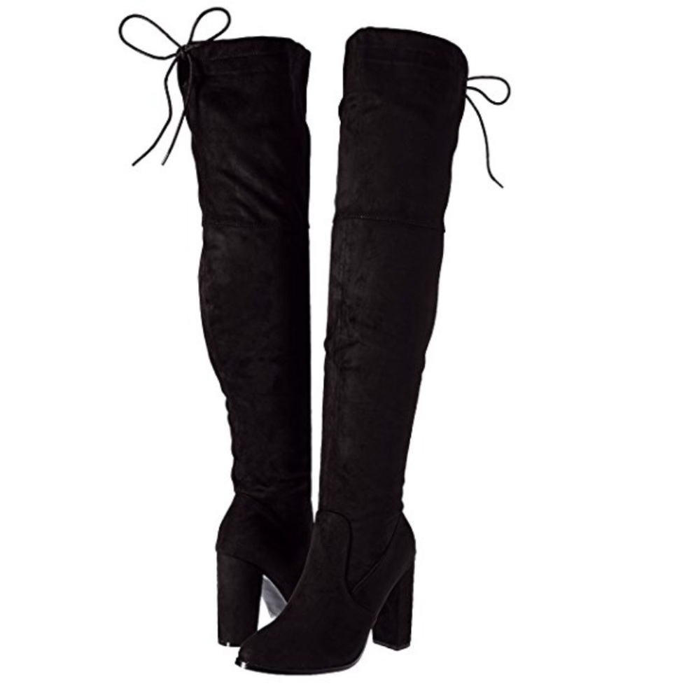 Neoprene Black Sock Heeled Over The Knee Boots - Picture 3 of 8