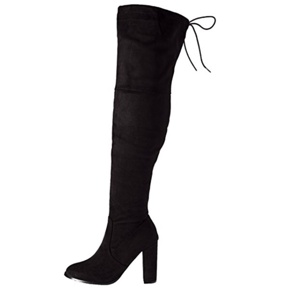 Neoprene Black Sock Heeled Over The Knee Boots - Picture 4 of 8