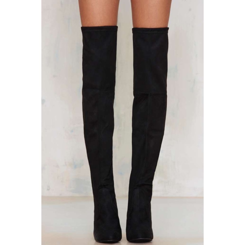 Neoprene Black Sock Heeled Over The Knee Boots - Picture 5 of 8