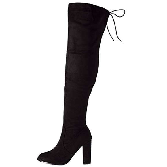 Neoprene Black Sock Heeled Over The Knee Boots - Picture 4 of 8