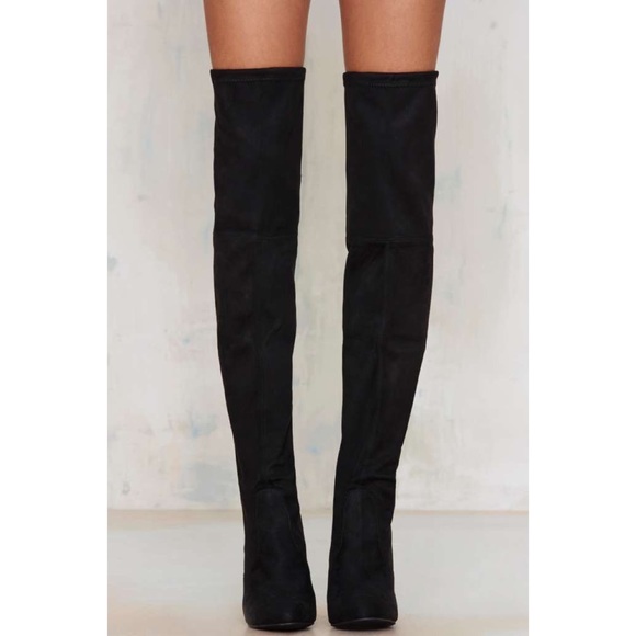 Neoprene Black Sock Heeled Over The Knee Boots - Picture 5 of 8