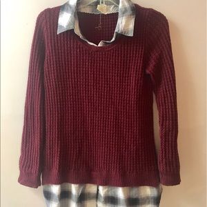 Faux layered maroon sweater and collar
