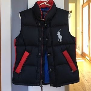 Navy blue and red Ralph Lauren down vest