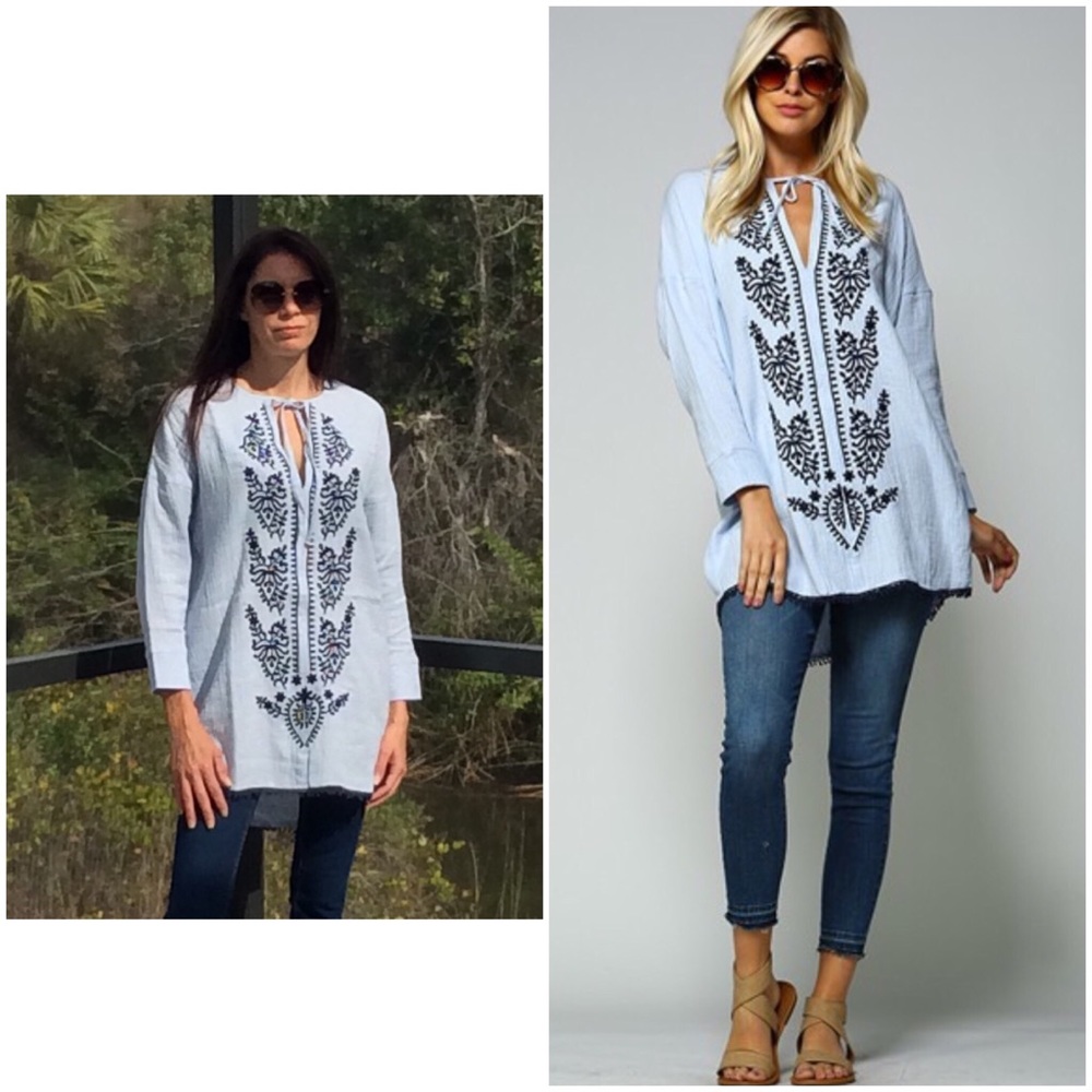 Light Blue Embroidered Top - Picture 2 of 3