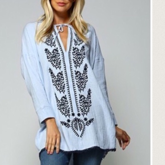 Tops - Light Blue Embroidered Top