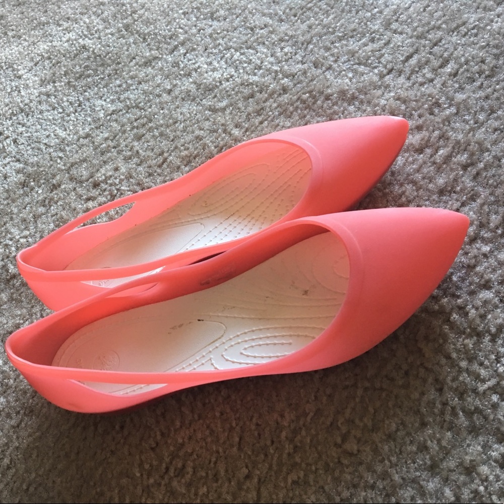 Coral Crocs Point Toe Flats