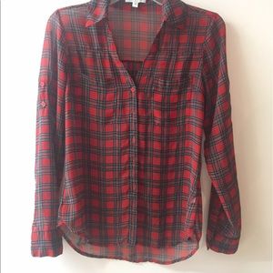 Sheer plaid button down