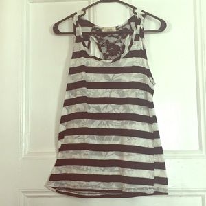 Black & White Striped Floral Tank Top w/ Lace