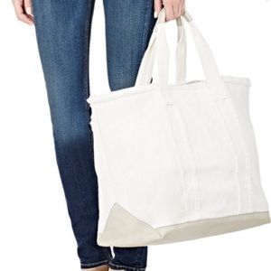 NWOT Barneys white canvas and leather tote