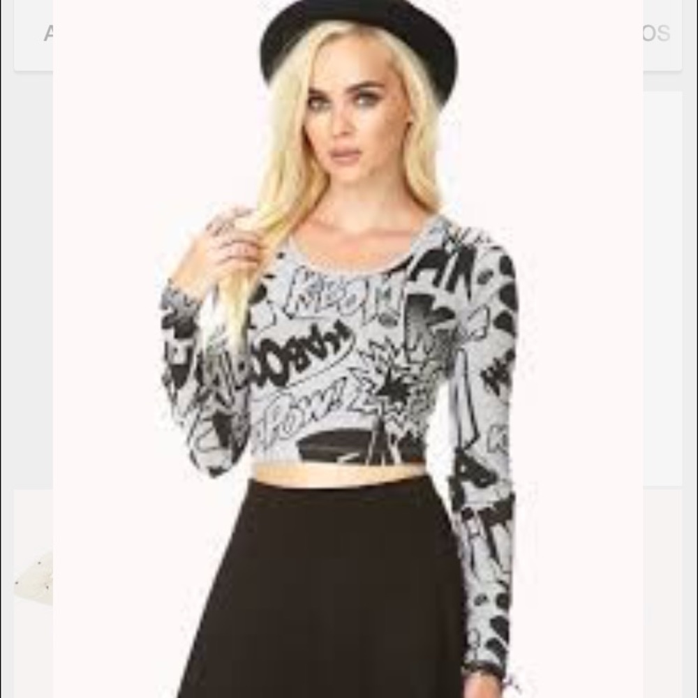 FOREVER 21 KABOOM LONG SLEEVE CROP TOP