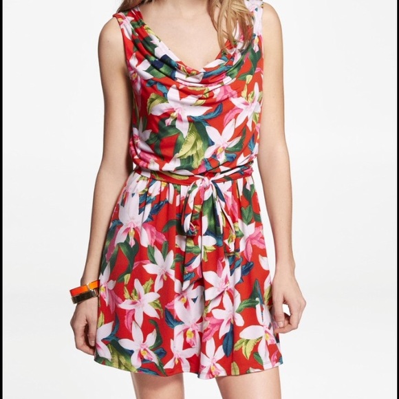 Belted tropical print dress - Picture 1 of 7