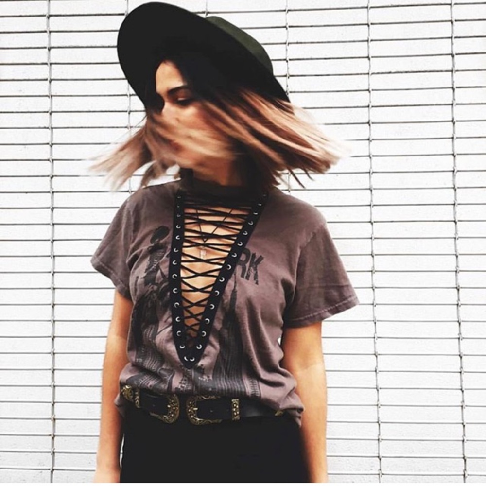 LF gray lace up shirt